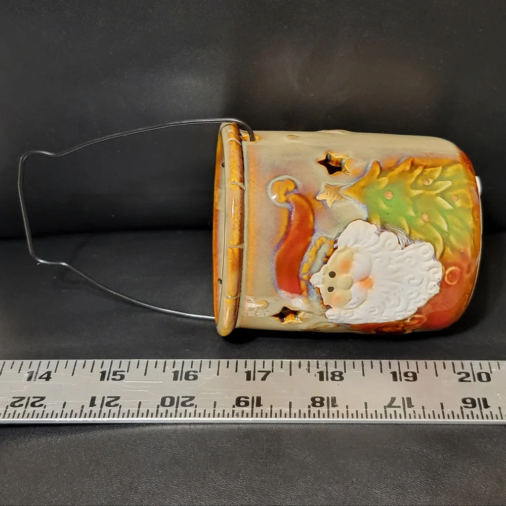 Vintage Ceramic Santa Claus Christmas Textured Lantern Tea Light Candle Holder
